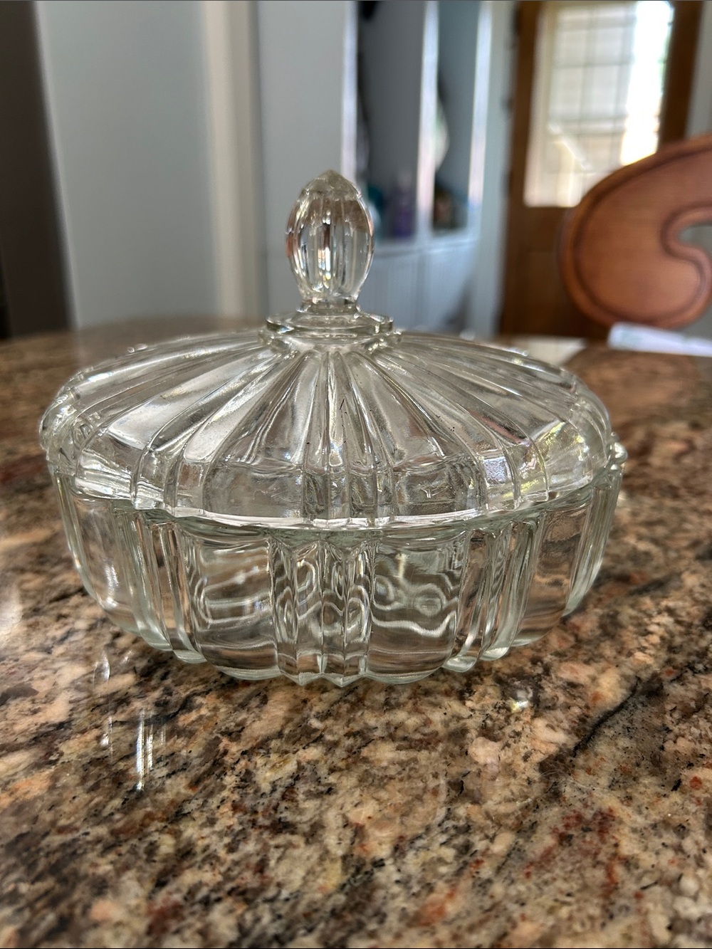 Vintage Anchor Hocking 7 “ Clear Pressed Glass Lidded Candy Dish